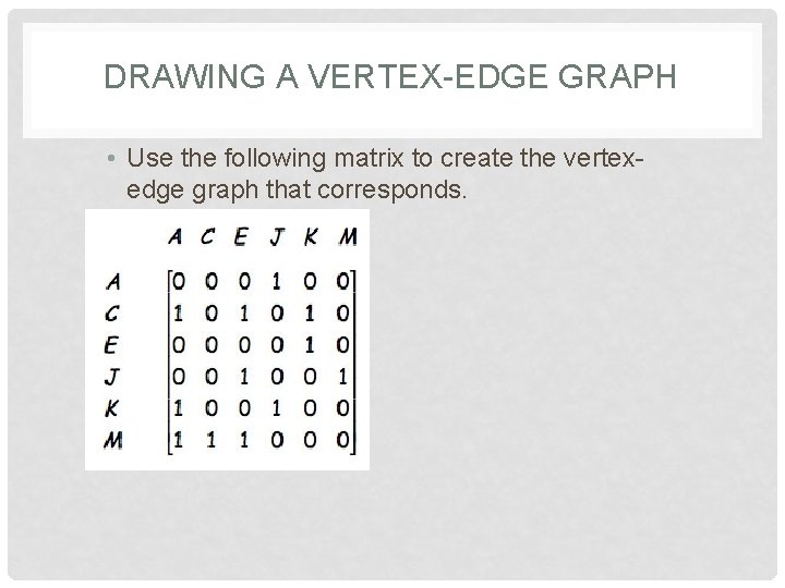 DRAWING A VERTEX-EDGE GRAPH • Use the following matrix to create the vertexedge graph