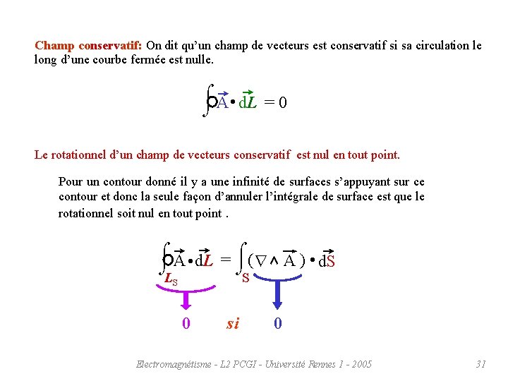 Champ conservatif: On dit qu’un champ de vecteurs est conservatif si sa circulation le