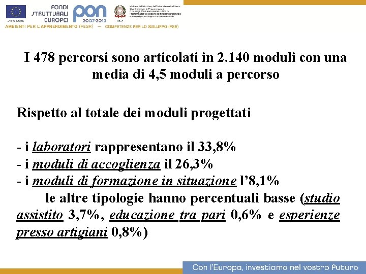 17 I 478 percorsi sono articolati in 2. 140 moduli con una media di