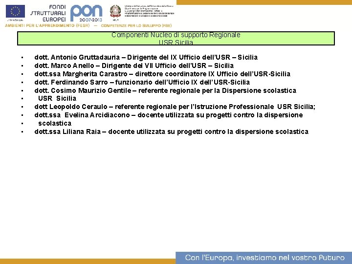 Componenti Nucleo di supporto Regionale USR Sicilia • • • dott. Antonio Gruttadauria –