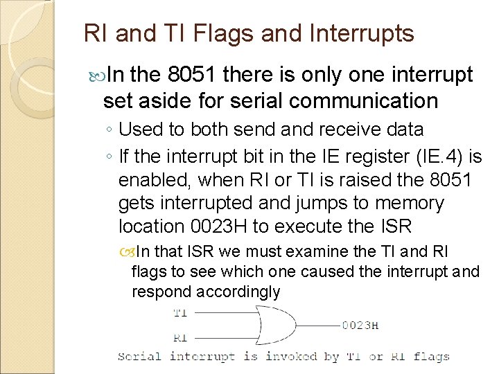 RI and TI Flags and Interrupts In the 8051 there is only one interrupt