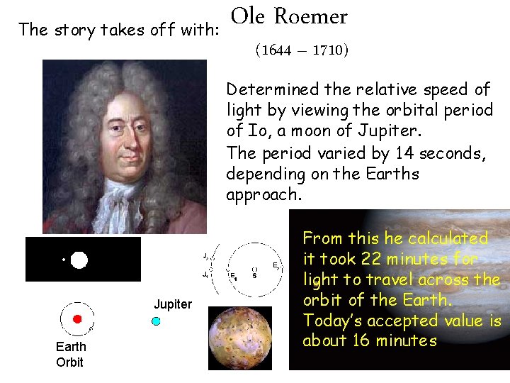 The story takes off with: Ole Roemer (1644 – 1710) Determined the relative speed