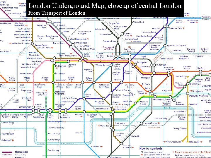 London Underground Map, closeup of central London From Transport of London 