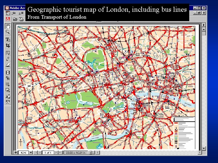 Geographic tourist map of London, including bus lines From Transport of London 