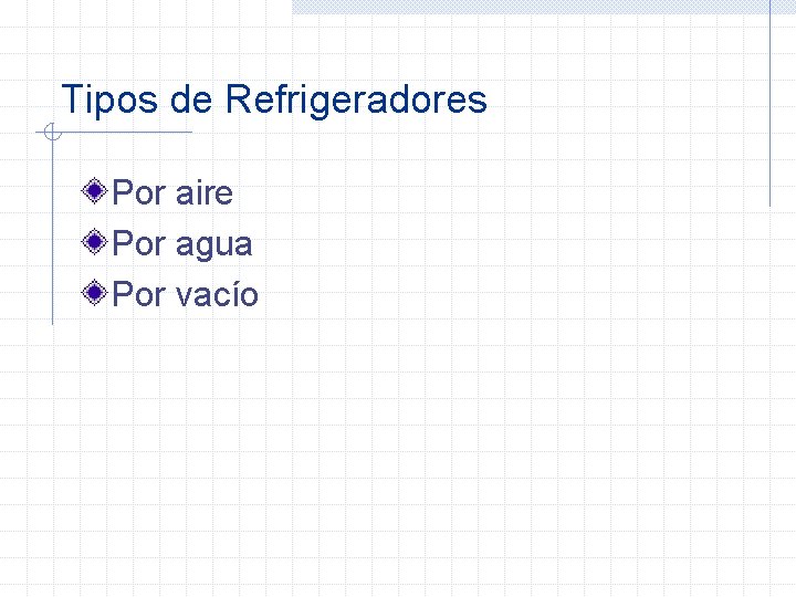Tipos de Refrigeradores Por aire Por agua Por vacío 