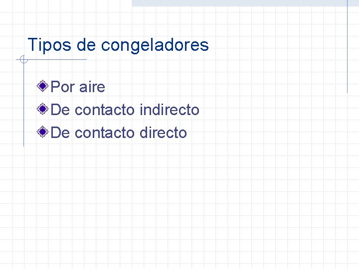Tipos de congeladores Por aire De contacto indirecto De contacto directo 