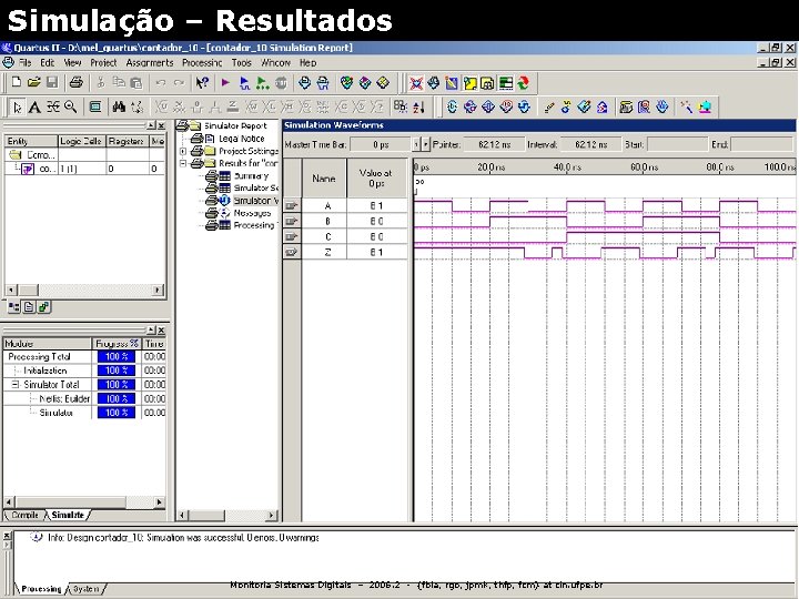 Simulação – Resultados Monitoria Sistemas Digitais – 2006. 2 - {fbla, rgo, jpmk, thfp,