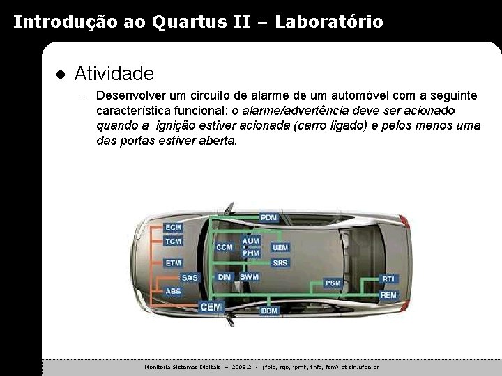 Introdução ao Quartus II – Laboratório l Atividade – Desenvolver um circuito de alarme
