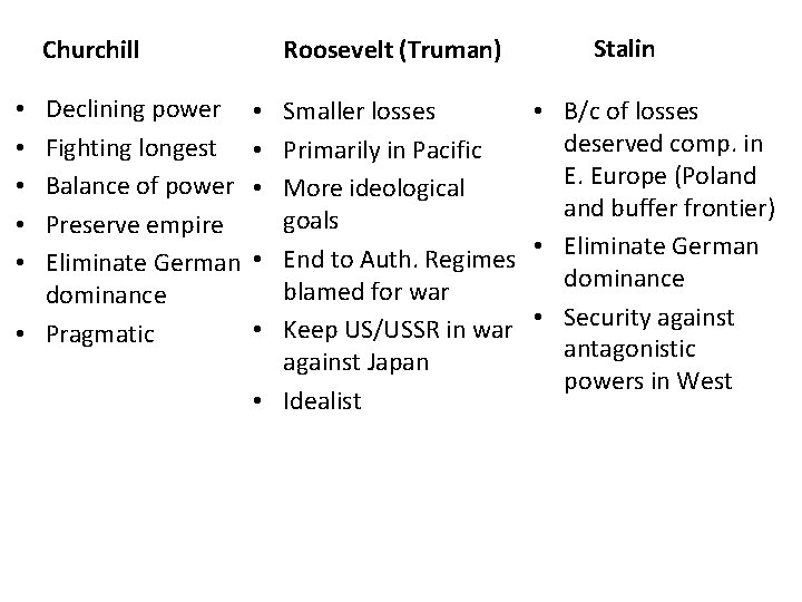 Churchill Declining power Fighting longest Balance of power Preserve empire Eliminate German dominance • Churchill Declining power Fighting longest Balance of power Preserve empire Eliminate German dominance •