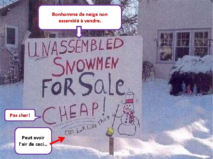 Bonhomme de neige non assemblé à vendre. Pas cher! Peut avoir l’air de ceci…