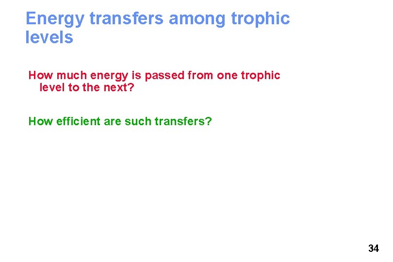 Energy transfers among trophic levels How much energy is passed from one trophic level