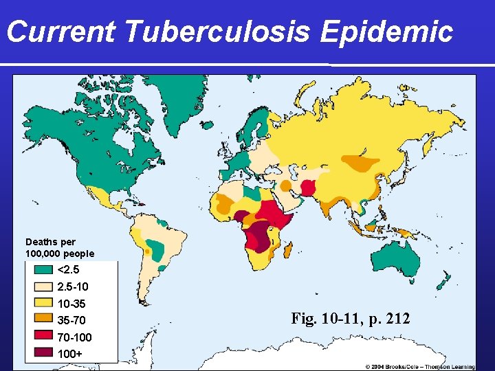 Current Tuberculosis Epidemic Deaths per 100, 000 people <2. 5 -10 10 -35 35