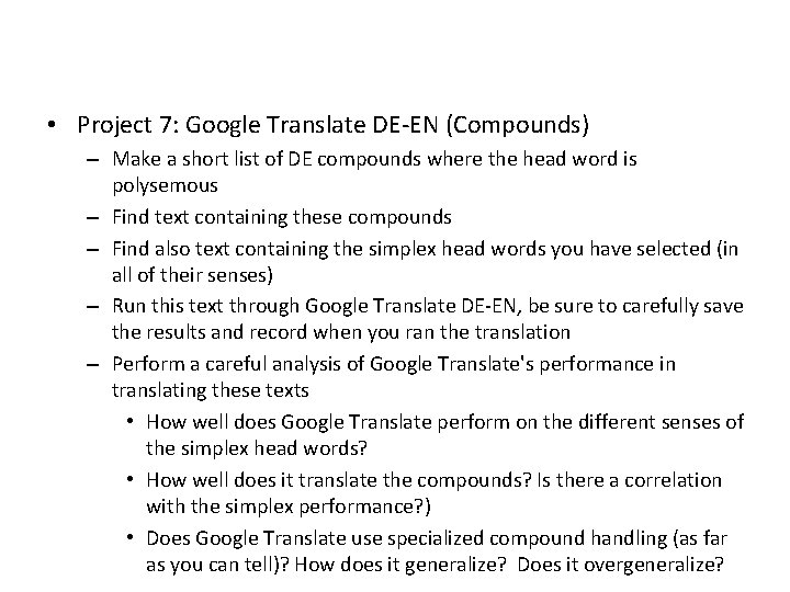  • Project 7: Google Translate DE-EN (Compounds) – Make a short list of