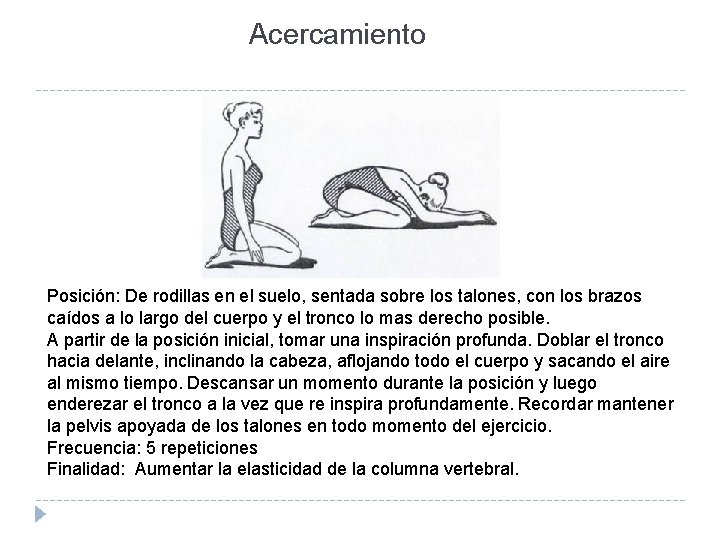 Acercamiento Posición: De rodillas en el suelo, sentada sobre los talones, con los brazos Acercamiento Posición: De rodillas en el suelo, sentada sobre los talones, con los brazos