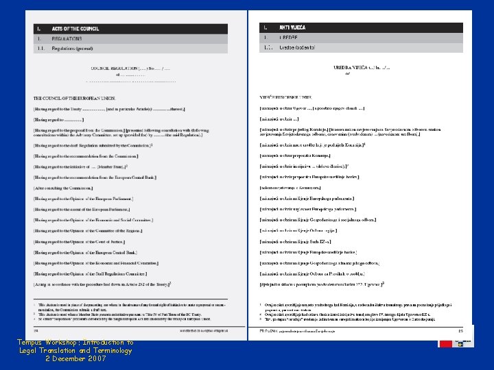 Tempus Workshop: Introduction to Legal Translation and Terminology 2 December 2007 