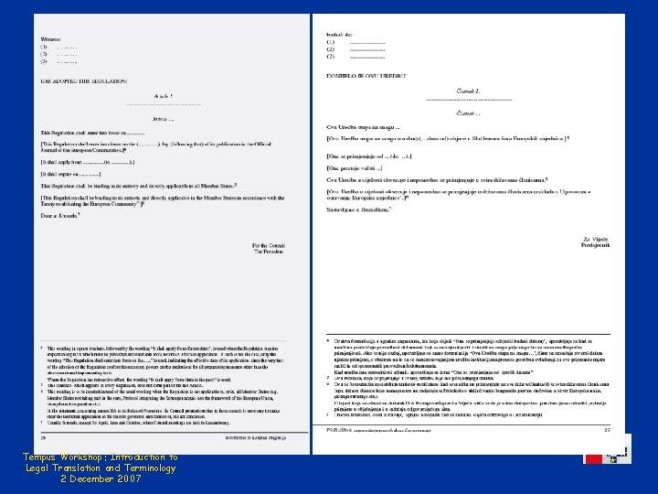 Tempus Workshop: Introduction to Legal Translation and Terminology 2 December 2007 