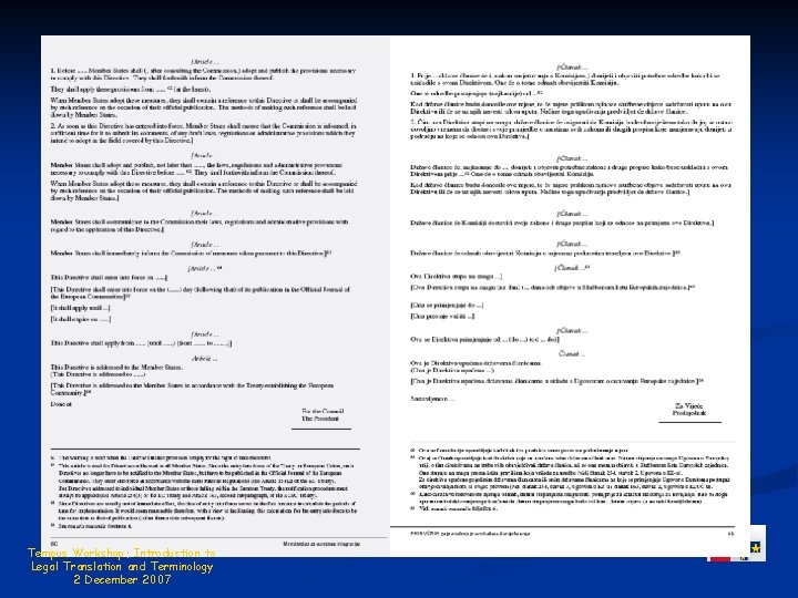 Tempus Workshop: Introduction to Legal Translation and Terminology 2 December 2007 