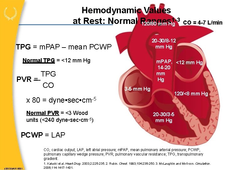 Hemodynamic Values 1 -3 at Rest: Normal Ranges 120/80 mm Hg 20 -30/8 -12