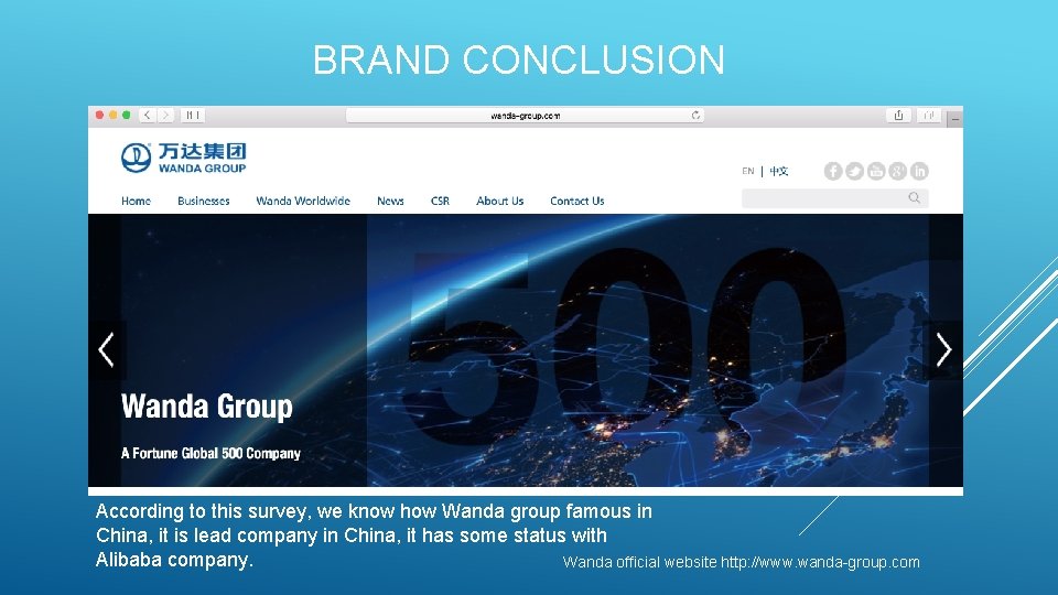 BRAND CONCLUSION According to this survey, we know how Wanda group famous in China,