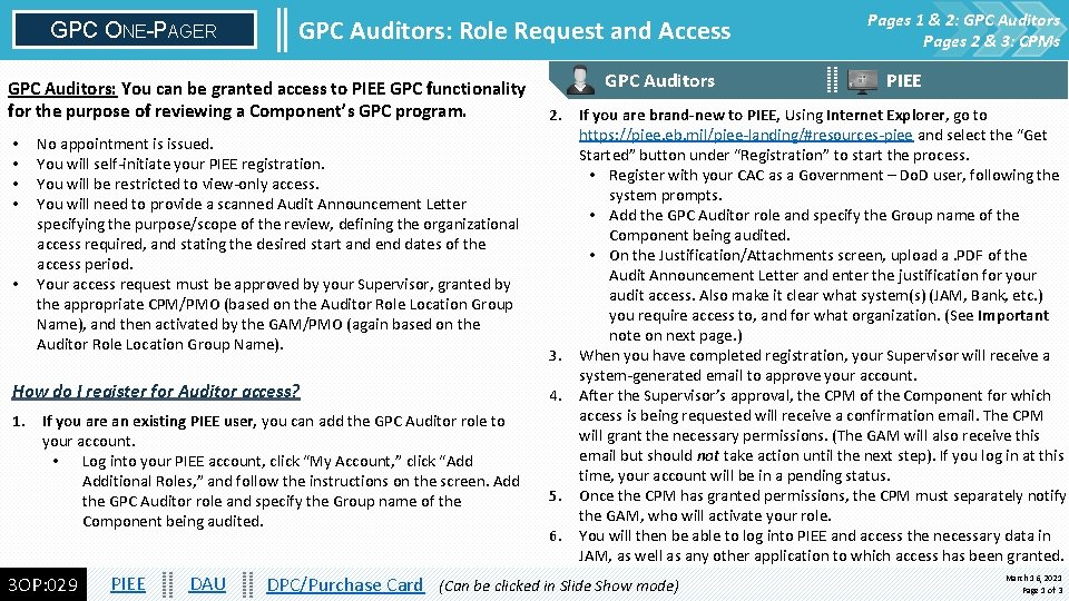 GPC ONE-PAGER GPC Auditors: Role Request and Access GPC Auditors: You can be granted