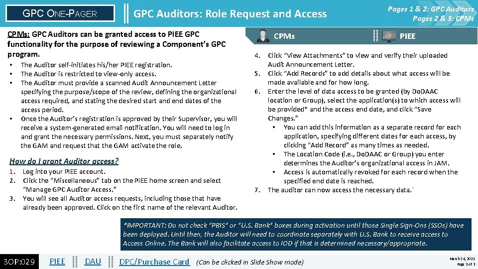GPC ONE-PAGER GPC Auditors: Role Request and Access CPMs: GPC Auditors can be granted