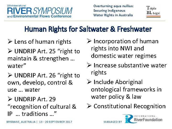 Overturning aqua nullius: Securing Indigenous Water Rights in Australia Human Rights for Saltwater &