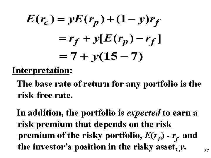 Interpretation: The base rate of return for any portfolio is the risk-free rate. In
