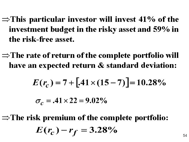 ÞThis particular investor will invest 41% of the investment budget in the risky asset