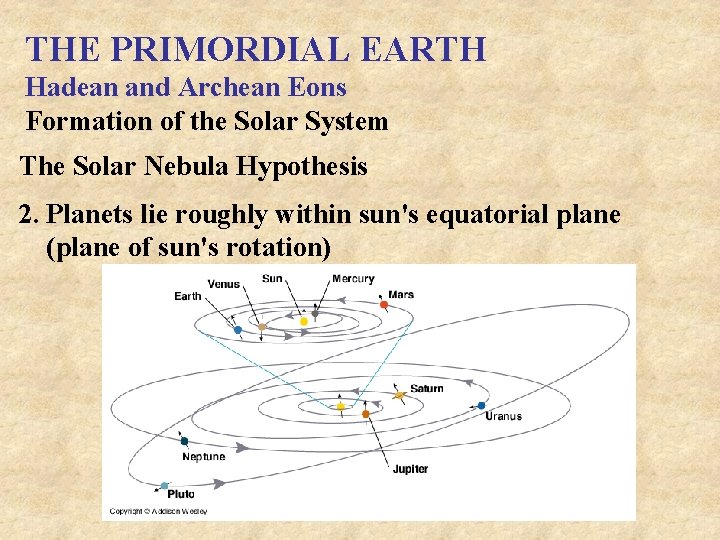 THE PRIMORDIAL EARTH Hadean and Archean Eons Formation of the Solar System The Solar