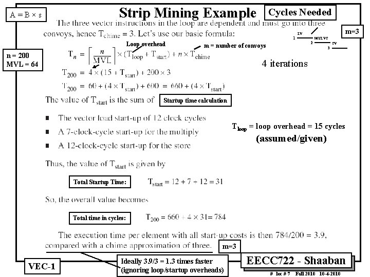 A=B×s Strip Mining Example Cycles Needed m=3 LV 1 Loop overhead 2 m =