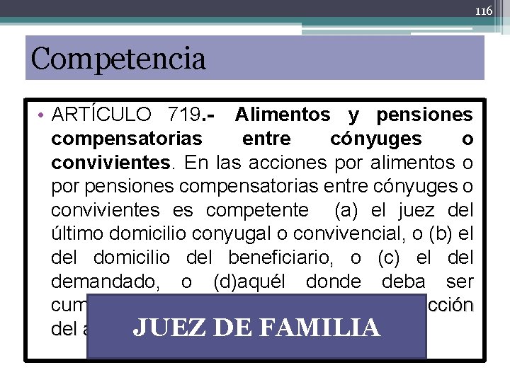 116 Competencia • ARTÍCULO 719. - Alimentos y pensiones compensatorias entre cónyuges o convivientes.