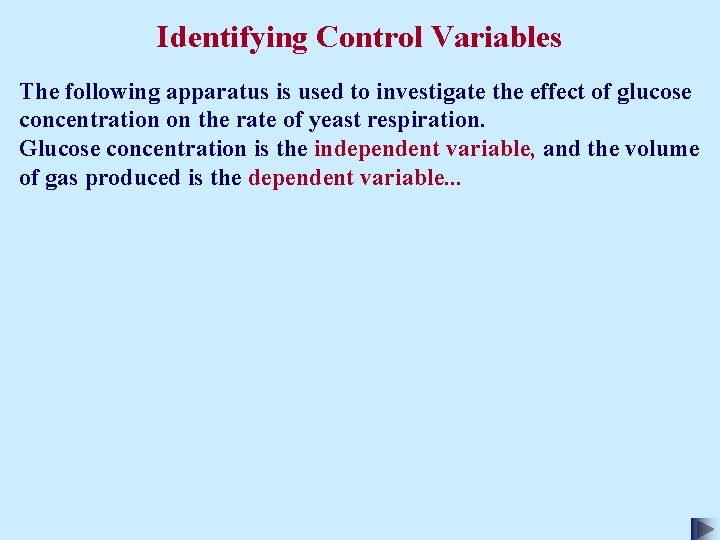 Identifying Control Variables The following apparatus is used to investigate the effect of glucose