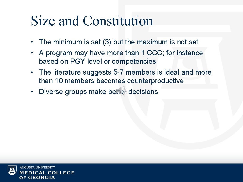 Size and Constitution • The minimum is set (3) but the maximum is not