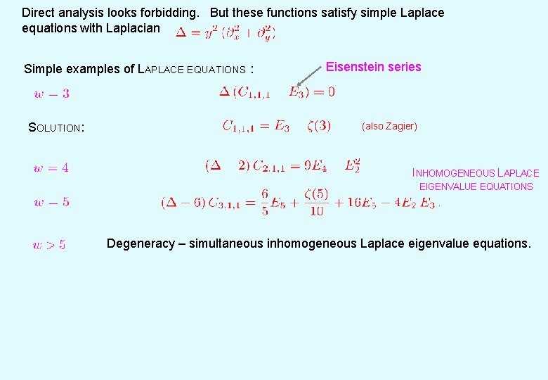 Direct analysis looks forbidding. But these functions satisfy simple Laplace equations with Laplacian Simple