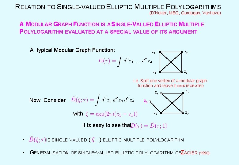 RELATION TO SINGLE-VALUED ELLIPTIC MULTIPLE POLYLOGARITHMS (D’Hoker, MBG, Gurdogan, Vanhove) A MODULAR GRAPH FUNCTION