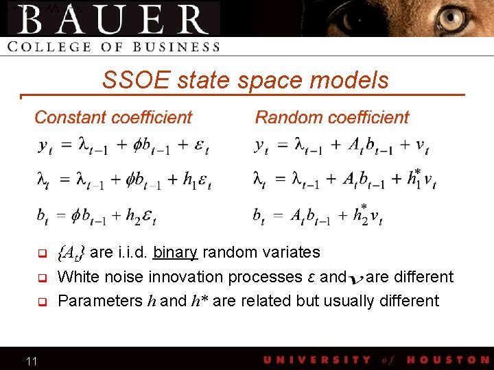 SSOE state space models q q q 11 {At} are i. i. d. binary