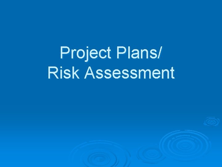 Project Plans/ Risk Assessment 