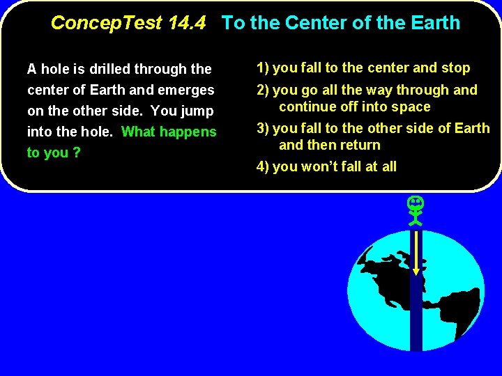Concep. Test 14. 4 To the Center of the Earth A hole is drilled