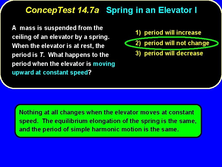 Concep. Test 14. 7 a Spring in an Elevator I A mass is suspended