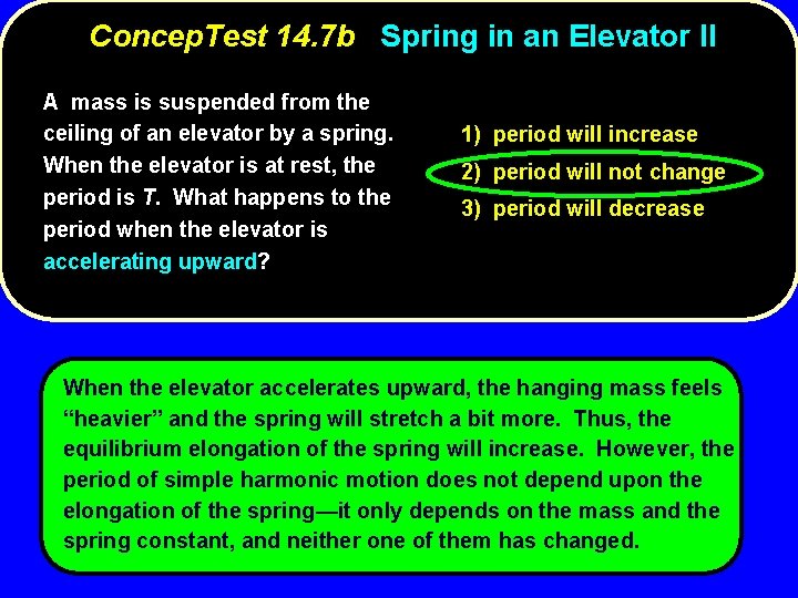 Concep. Test 14. 7 b Spring in an Elevator II A mass is suspended