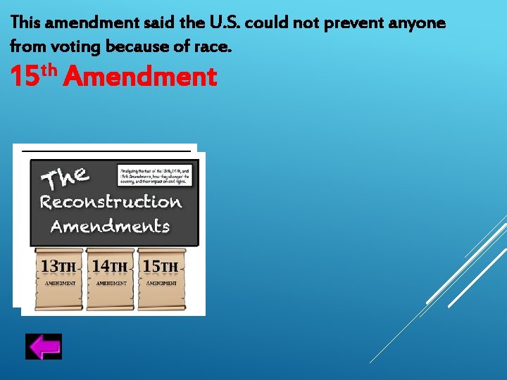 This amendment said the U. S. could not prevent anyone from voting because of