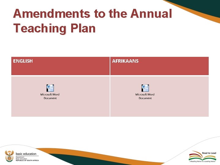 Amendments to the Annual Teaching Plan ENGLISH AFRIKAANS 