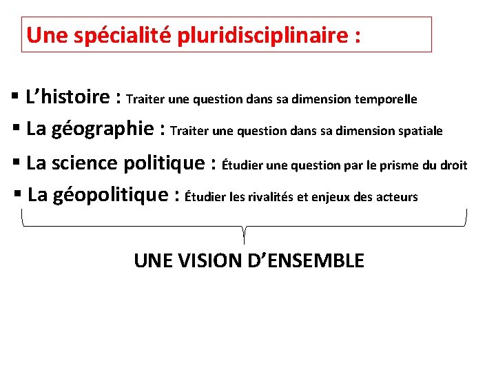 Une spécialité pluridisciplinaire : § L’histoire : Traiter une question dans sa dimension temporelle