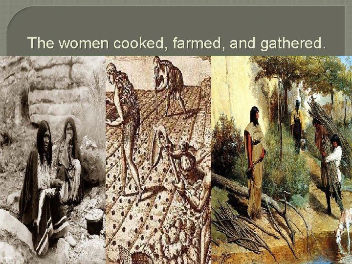 The women cooked, farmed, and gathered. 