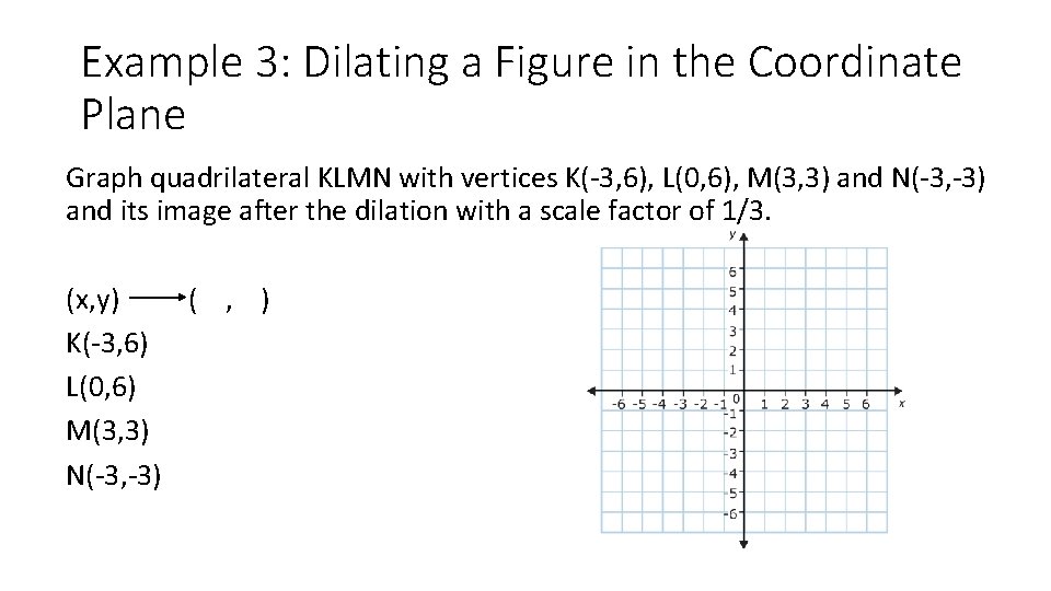 Example 3: Dilating a Figure in the Coordinate Plane Graph quadrilateral KLMN with vertices