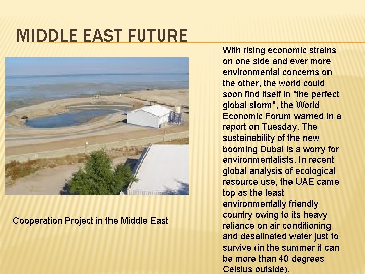 MIDDLE EAST FUTURE Cooperation Project in the Middle East With rising economic strains on