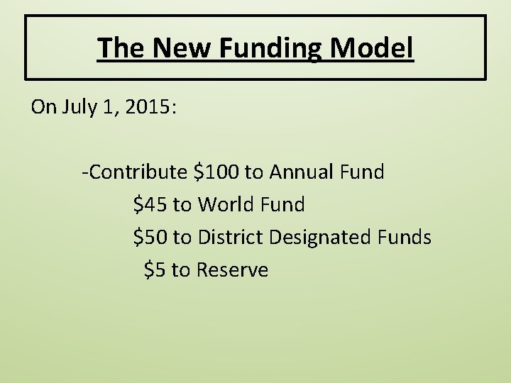 The New Funding Model On July 1, 2015: -Contribute $100 to Annual Fund $45