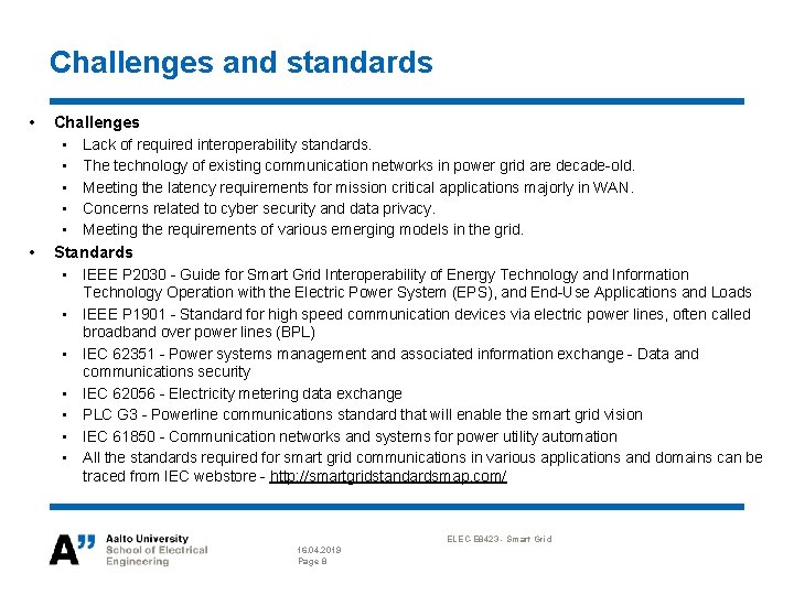 ELECE 8423 Smart Grid 23 Communication solutions for