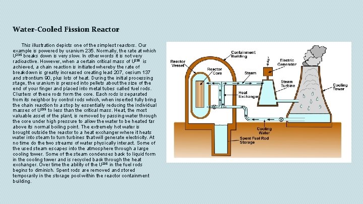 Water-Cooled Fission Reactor This illustration depicts one of the simplest reactors. Our example is