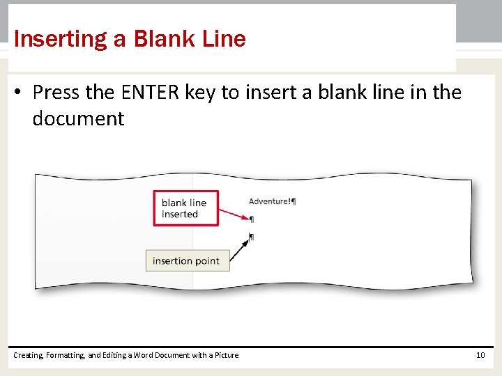 Inserting a Blank Line • Press the ENTER key to insert a blank line Inserting a Blank Line • Press the ENTER key to insert a blank line